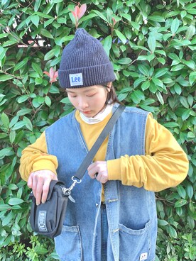 「Lee（リー）のアイテム（ニットキャップ/ビーニー）」を使った、しもちゃんさん（レディース・155cm）の秋コーディネート