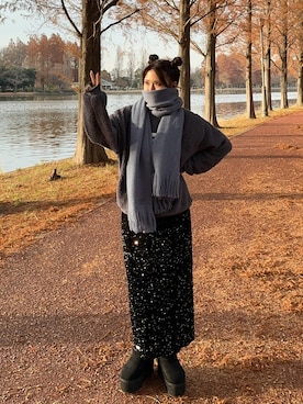 「ブルーコーデ」｜「アイテム（スウェット）」を使った、nacoさん（レディース・162cm）の冬コーディネート