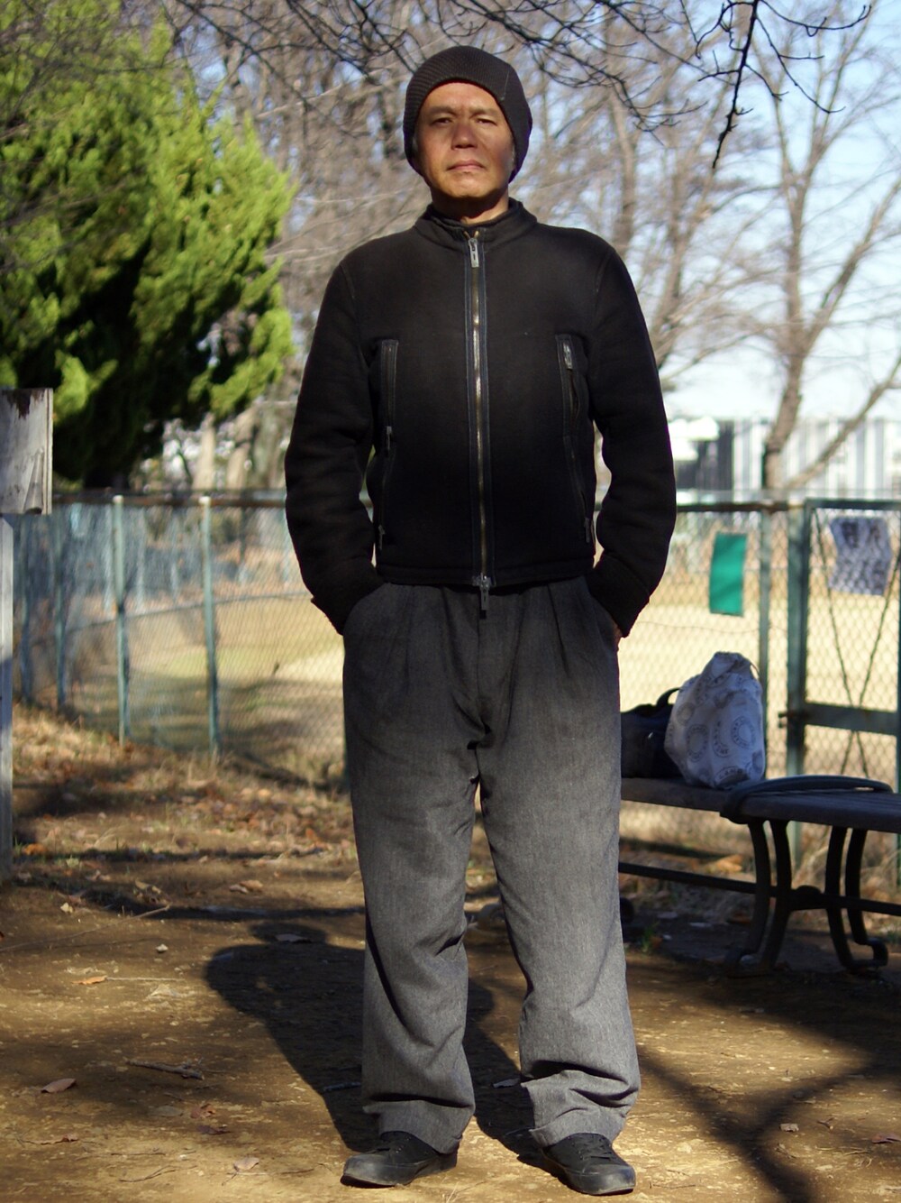 「ARMANI EXCHANGEのArmani Exchange Jacket（ライダースジャケット、グレー系）」を使った、Hidezumiさん（メンズ・174cm）の冬コーディネートの1枚目の写真