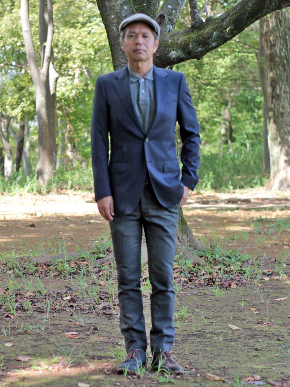 「nano・universe LIBRARYのNano Universe Wool Jacket （テーラードジャケット、ブルー系）」を使った、Hidezumiさん（メンズ・174cm）の秋コーディネートの1枚目の写真