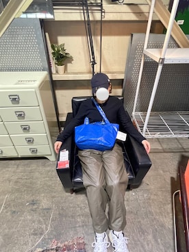 「アイテム（帽子、ブルー系）」を使った、miさん（レディース・155cm）の冬コーディネート