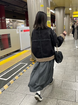 「アイテム（ムートンコート）」を使った、miさん（レディース・155cm）の冬コーディネート