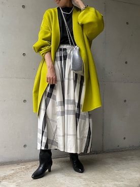 「チェック柄に恋してる」｜「アイテム（ノーカラーコート）」を使った、ayanaさん（レディース・162cm）の秋コーディネート