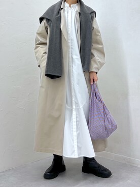 「シャツワンピ」｜「アイテム（ステンカラーコート）」を使った、ayanaさん（レディース・162cm）の冬コーディネート
