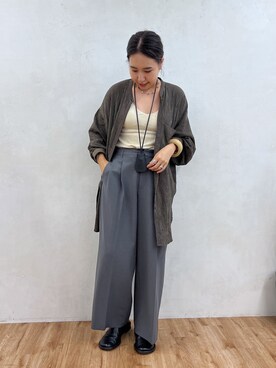 「TODAYFUL（トゥデイフル）のスライドレザーシューズ（スリッポン、ブラック系）」を使った、ayanaさん（レディース・162cm）の夏コーディネート