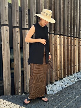 「SHIPS（シップス）のGRILLO:ガラアミハット（ハット、ベージュ系）」を使った、ayanaさん（レディース・162cm）の夏コーディネート