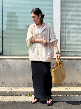 「DouDou（ドゥドゥ）のシアートップス＋リブタイトスカートSET（ワンピース、ブラック系）」を使った、ayanaさん（レディース・162cm）の夏コーディネート