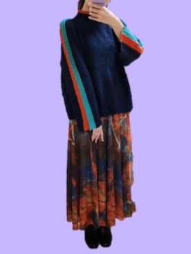 「アイテム（スカート、オレンジ系）」を使った、MIZUKIさん（レディース・166cm）の秋コーディネート