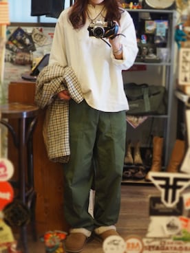 「ミリタリーコーデ」｜「アイテム（スリッポン）」を使った、ayksn さん（レディース・158cm）の秋コーディネート