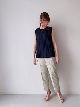「ノースリーブニット」｜「アイテム（その他）」を使った、sakiさん（レディース・163cm）の夏コーディネート