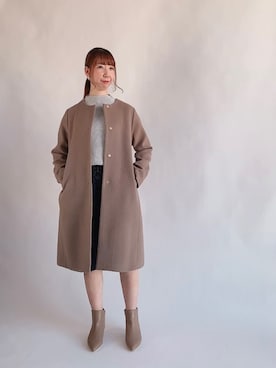 「Te chichi（テチチ）のアイテム（ノーカラーコート）」を使った、sakiさん（レディース・163cm）の冬コーディネート