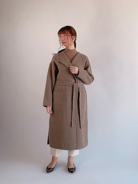 「Te chichi（テチチ）のアイテム（ノーカラーコート）」を使った、sakiさん（レディース・163cm）の冬コーディネート