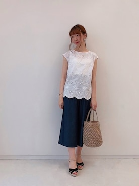 「スカラップ」｜「アイテム（その他）」を使った、sakiさん（レディース・163cm）の夏コーディネート