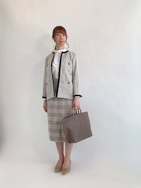 「Te chichi CLASSIC（テチチクラシック）のアイテム（ノーカラージャケット）」を使った、sakiさん（レディース・163cm）の春コーディネート