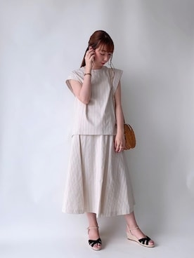「ウェッジソール」｜「アイテム（その他）」を使った、sakiさん（レディース・163cm）の夏コーディネート