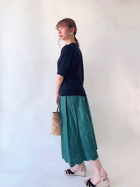 「ウェッジソール」｜「アイテム（その他）」を使った、sakiさん（レディース・163cm）の夏コーディネート