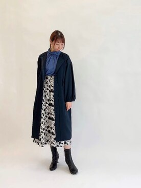 「Te chichi CLASSIC（テチチクラシック）のアイテム（ノーカラーコート）」を使った、sakiさん（レディース・163cm）の冬コーディネート