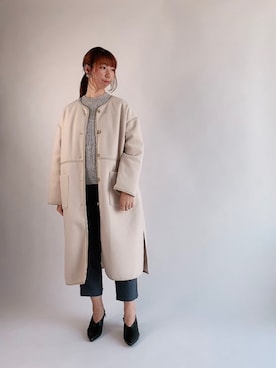 「Te chichi（テチチ）のアイテム（ノーカラーコート）」を使った、sakiさん（レディース・163cm）の冬コーディネート