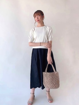 「スカラップ」｜「アイテム（その他）」を使った、sakiさん（レディース・163cm）の夏コーディネート