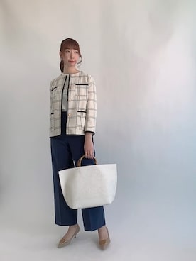 「チェックジャケット」｜「アイテム（その他）」を使った、sakiさん（レディース・163cm）の春コーディネート