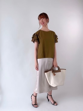 「スカラップ」｜「アイテム（その他）」を使った、sakiさん（レディース・163cm）の夏コーディネート