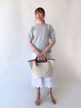 「スカラップ」｜「アイテム（その他）」を使った、sakiさん（レディース・163cm）の夏コーディネート