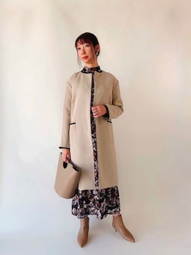 「Te chichi CLASSIC（テチチクラシック）のアイテム（ノーカラーコート）」を使った、sakiさん（レディース・163cm）の秋コーディネート