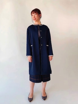 「Te chichi CLASSIC（テチチクラシック）のアイテム（ノーカラーコート）」を使った、sakiさん（レディース・163cm）の秋コーディネート