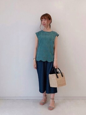 「スカラップ」｜「アイテム（その他）」を使った、sakiさん（レディース・163cm）の夏コーディネート