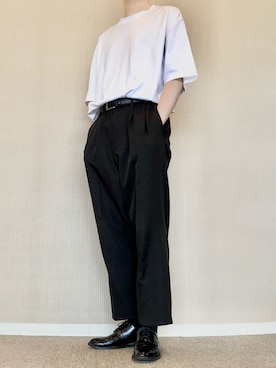 「UNIQLO（ユニクロ）のエアリズムコットンオーバーサイズTシャツ（5分袖）（Tシャツ/カットソー、ホワイト系）」を使った、ゆべしさん（メンズ・184cm）の夏コーディネート
