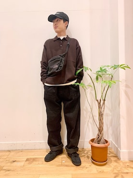 「アイテム（ポロシャツ、ブラウン系）」を使った、Uさん（メンズ・168cm）の秋コーディネート