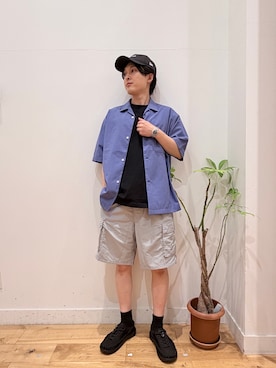 「NIKE（ナイキ）のNIKE SWIM　EXCLUSIVE 9ボレーショーツ（その他パンツ、グレー系）」を使った、Uさん（メンズ・168cm）の夏コーディネート