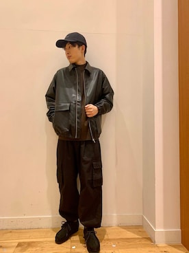 「アイテム（ライダースジャケット）」を使った、Uさん（メンズ・168cm）の秋コーディネート