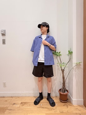 「URBAN RESEARCH DOORS（アーバンリサーチドアーズ）の『イージーケア/速乾/UVカット』クイックドライ オープンカラー ショートスリーブ シャツ（シャツ/ブラウス、ブルー系）」を使った、Uさん（メンズ・168cm）の夏コーディネート
