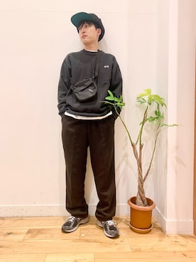 「ウールパンツ」｜「アイテム（帽子）」を使った、Uさん（メンズ・168cm）の秋コーディネート