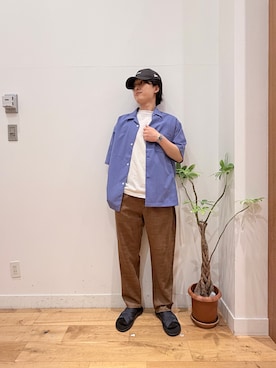 「URBAN RESEARCH DOORS（アーバンリサーチドアーズ）の『イージーケア/速乾/UVカット』クイックドライ オープンカラー ショートスリーブ シャツ（シャツ/ブラウス、ブルー系）」を使った、Uさん（メンズ・168cm）の夏コーディネート