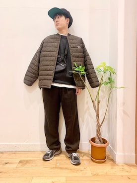 「ウールパンツ」｜「アイテム（帽子）」を使った、Uさん（メンズ・168cm）の秋コーディネート