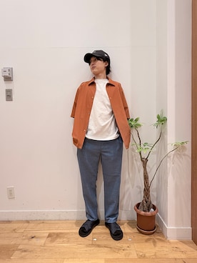 「URBAN RESEARCH DOORS（アーバンリサーチドアーズ）の『仁村紗和さん着用』『UR TECH』サマシェア ショートスリーブシャツカーディガン（カーディガン/ボレロ、ブラウン系）」を使った、Uさん（メンズ・168cm）の夏コーディネート