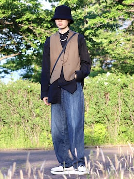 「INTER FACTORY（インターファクトリー）のアイテム（帽子）」を使った、かざまくんさん（メンズ・176cm）の夏コーディネート