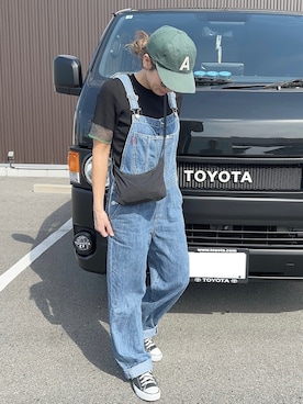 「CANAL JEAN（キャナルジーン）のアイテム（サロペット/オーバーオール）」を使った、SAYO☻さん（レディース・157cm）の春コーディネート