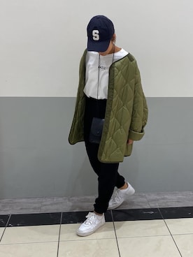 「ナイキ」｜「アイテム（モッズコート）」を使った、SAYO☻さん（レディース・157cm）の秋コーディネート