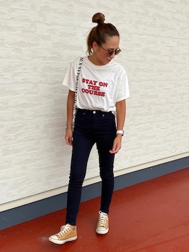 「Ungrid（アングリッド）のロゴ発砲プリントTee（Tシャツ/カットソー）」を使った、SAYO☻さん（レディース・157cm）の夏コーディネート