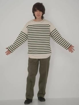 「BRILLA per il gusto（ブリッラペルイルグースト）のAUBERGE / BIG CHARLOTTE ボーダー カットソー（Tシャツ/カットソー、ホワイト系）」を使った、Brilla per il gustoさん（メンズ・175cm）の春コーディネート