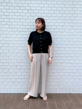 「ワイドパンツ 」｜「アイテム（サンダル）」を使った、iharaさん（レディース・158cm）の春コーディネート
