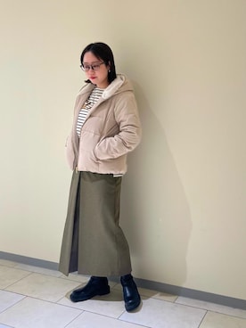 「大人カジュアルコーデ」｜「アイテム（ダウンジャケット/コート）」を使った、iharaさん（レディース・158cm）の冬コーディネート