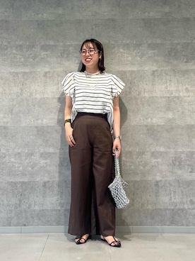 「ワイドパンツ 」｜「アイテム（パンツ）」を使った、iharaさん（レディース・158cm）の春コーディネート