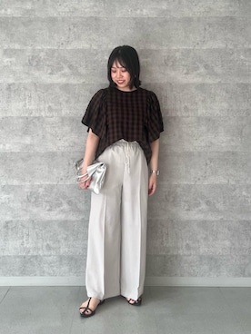 「ワイドパンツ 」｜「アイテム（パンツ）」を使った、iharaさん（レディース・158cm）の夏コーディネート