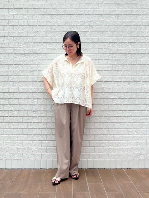 le.coeur blanc / ルクールブラン パッチワーク風レーススキッパーブラウス パッチワーク風レーススキッパーブラウス/le.coeur blanc