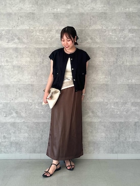 「アイテム（スカート、ブラウン系）」を使った、iharaさん（レディース・158cm）の夏コーディネート
