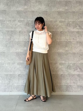 「le.coeur blanc（ルクールブラン）のパールスライドロングネックレス（ネックレス、ホワイト系）」を使った、iharaさん（レディース・158cm）の夏コーディネート